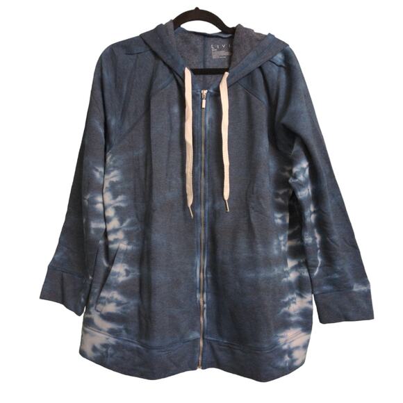 Lane Bryant Tops - Lane Bryant LIVI Active Sweatshirt Full Zip Tie Dye Hoodie Blue White 18/20 New